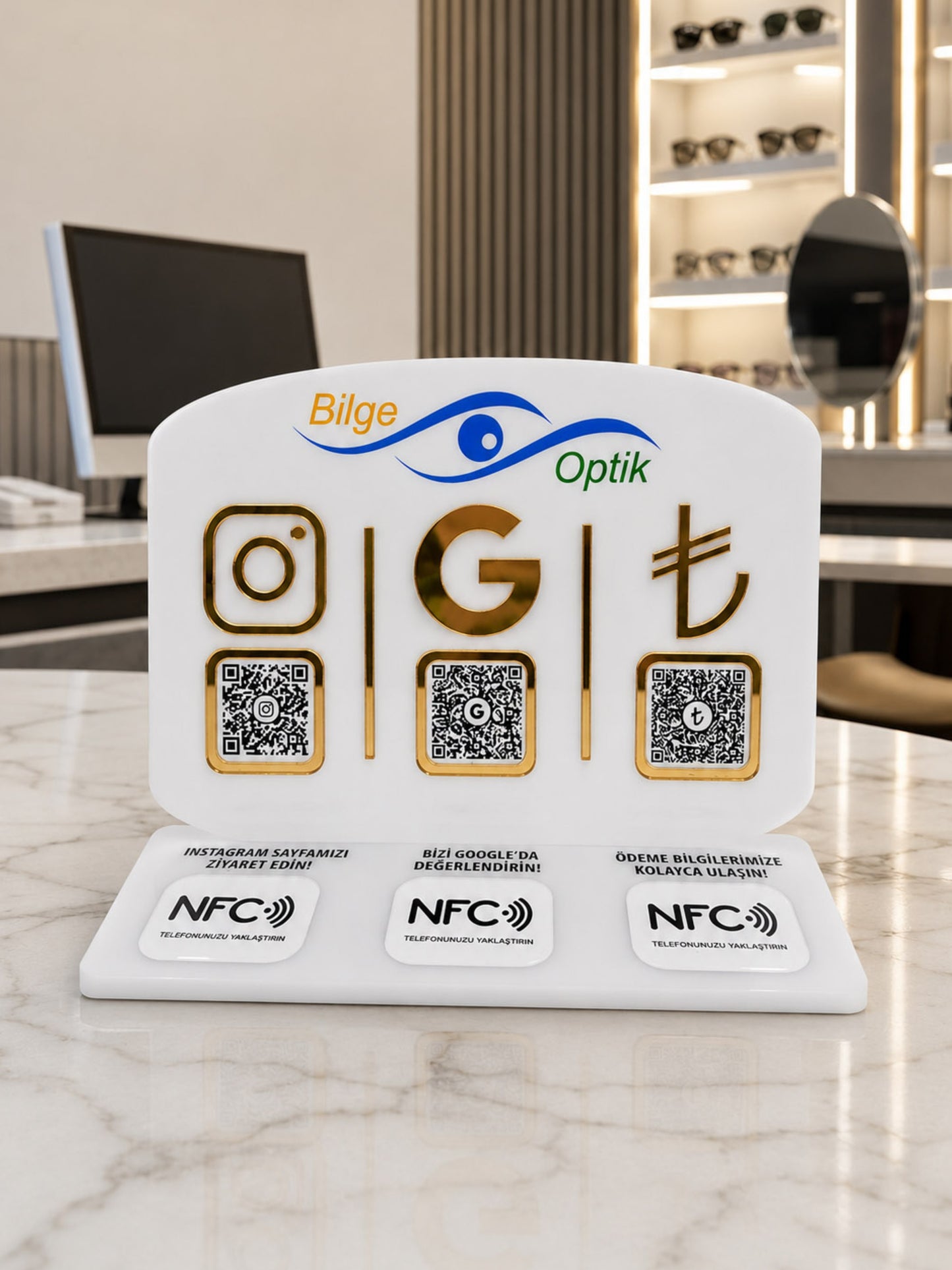 3 QR & NFC Özellikli Pleksi Stant - Yatay Oval