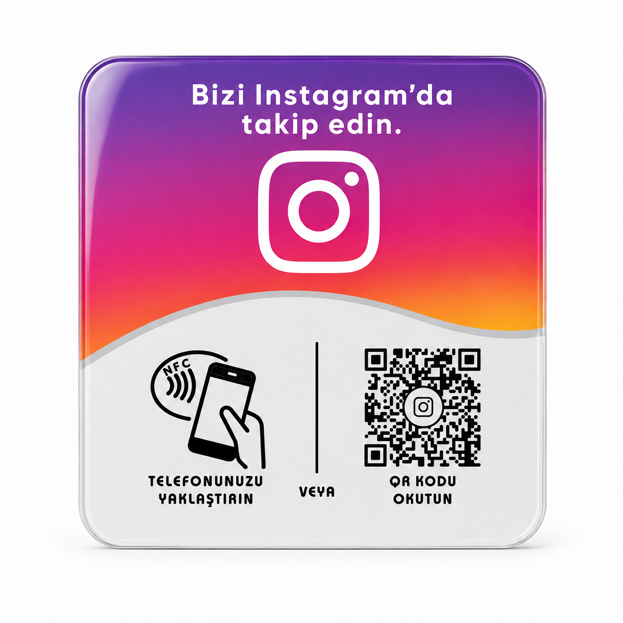Instagram NFC & QR Pleksi Kart – Çift Taraflı Bantlı Yapışkanlı Model