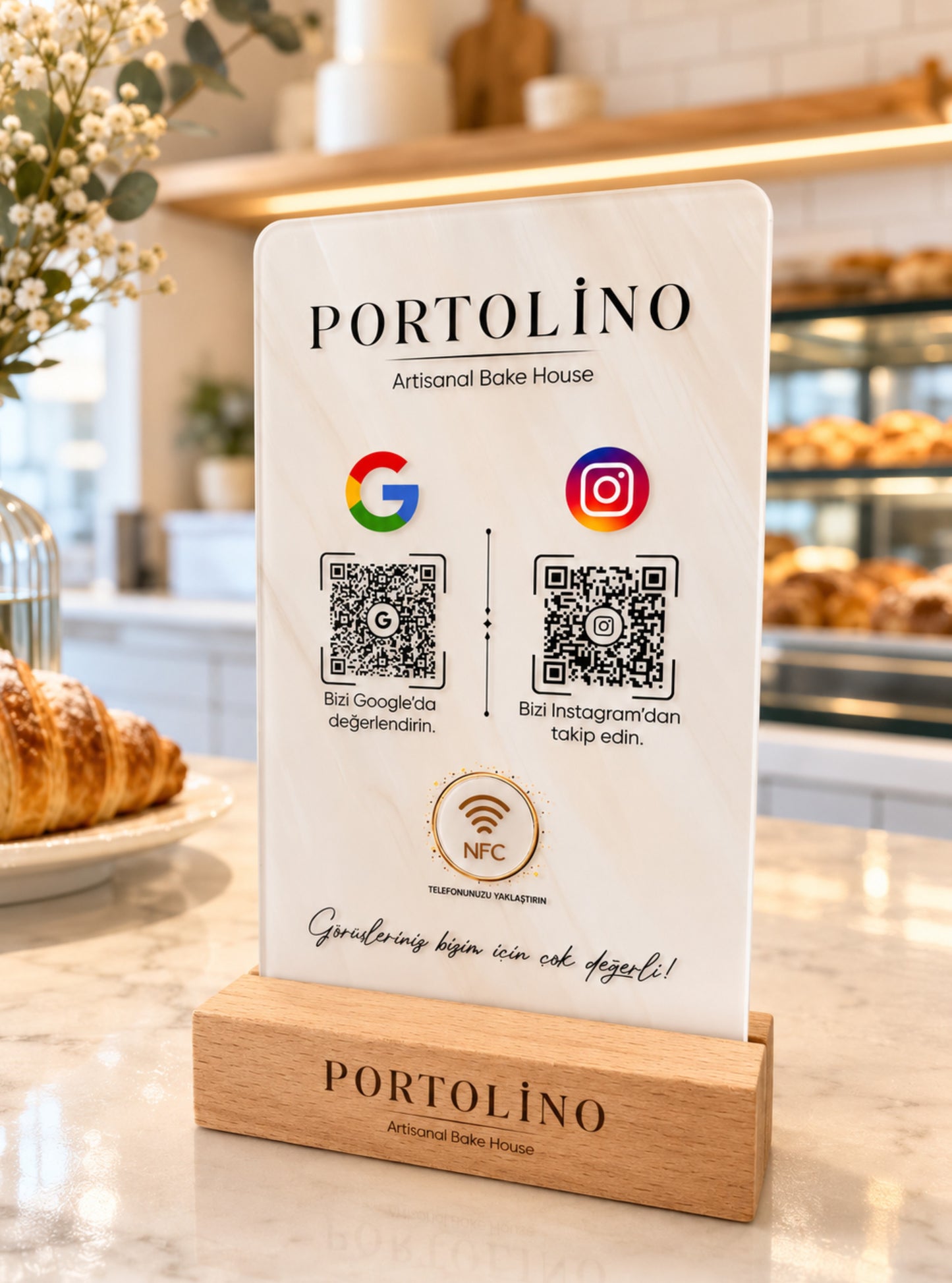Marble Model Çift QR & NFC Özellikli Pleksi Stant