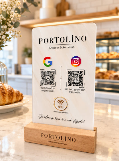 Marble Model Çift QR & NFC Özellikli Pleksi Stant