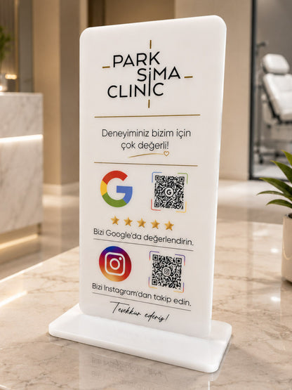 Çift QR Masa Stantı 12x25cm