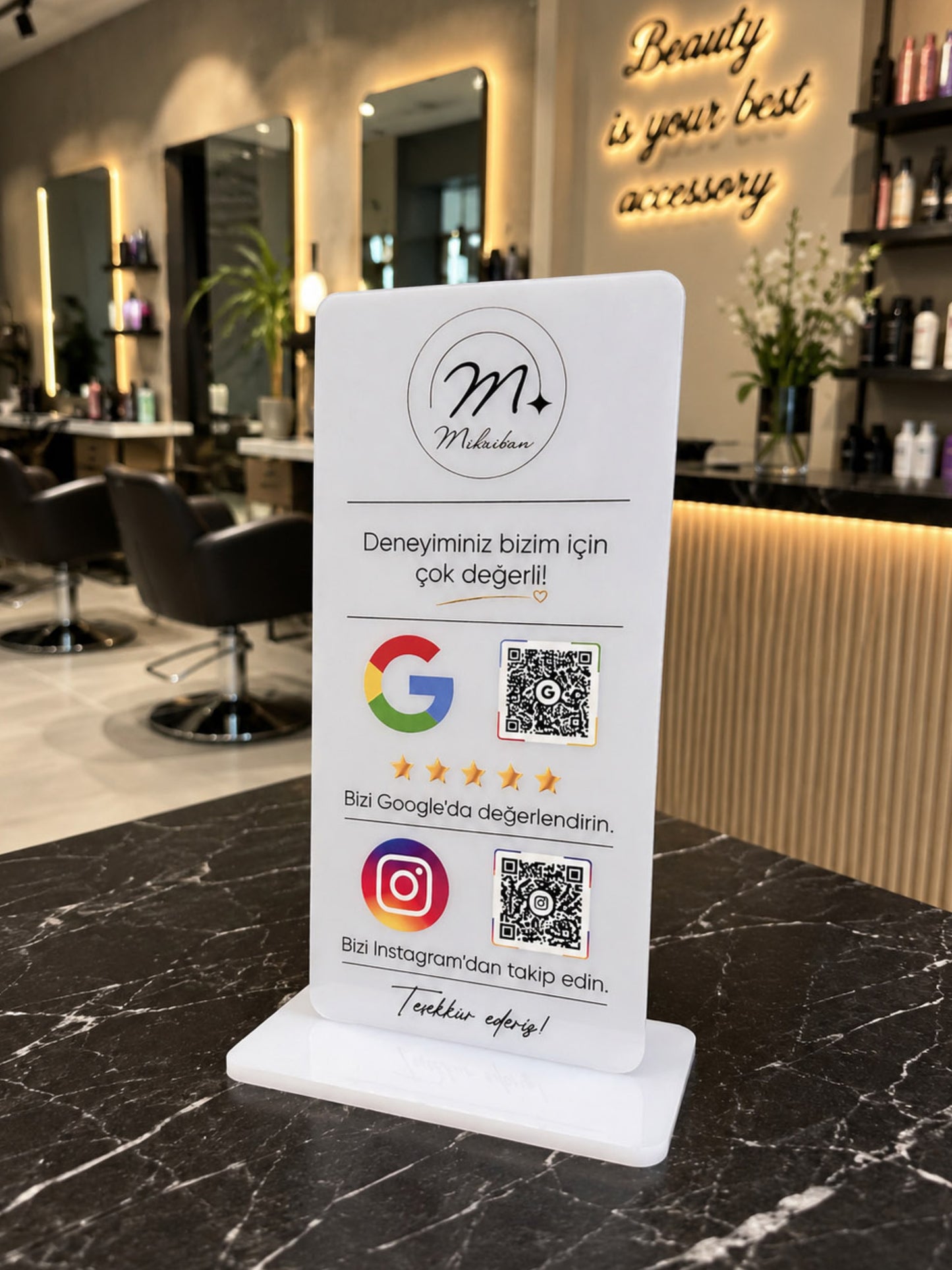 Çift QR Masa Stantı 12x25cm