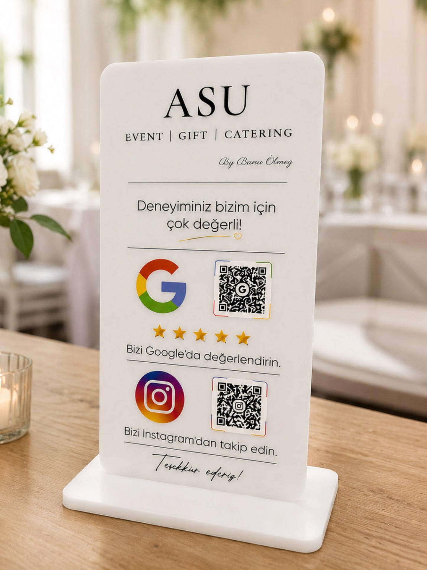 Çift QR Masa Stantı 12x25cm