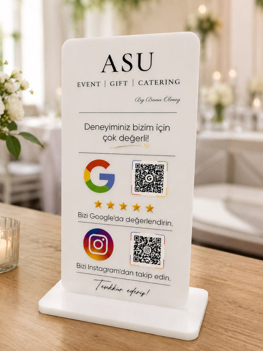 Çift QR Masa Stantı 12x25cm