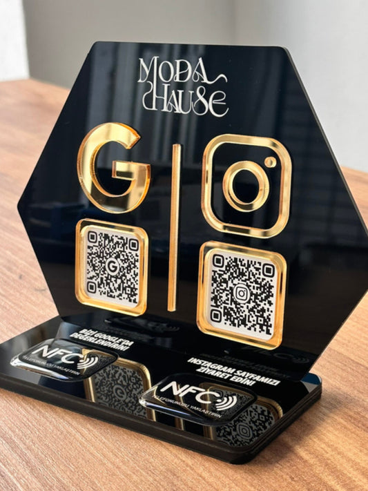 Çift QR & NFC Özellikli Pleksi Stant - Petek