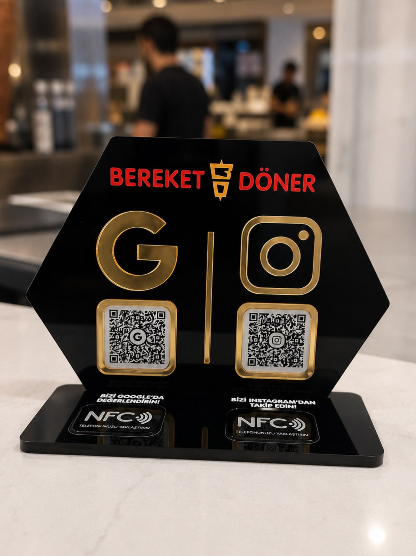 Çift QR & NFC Özellikli Pleksi Stant - Petek