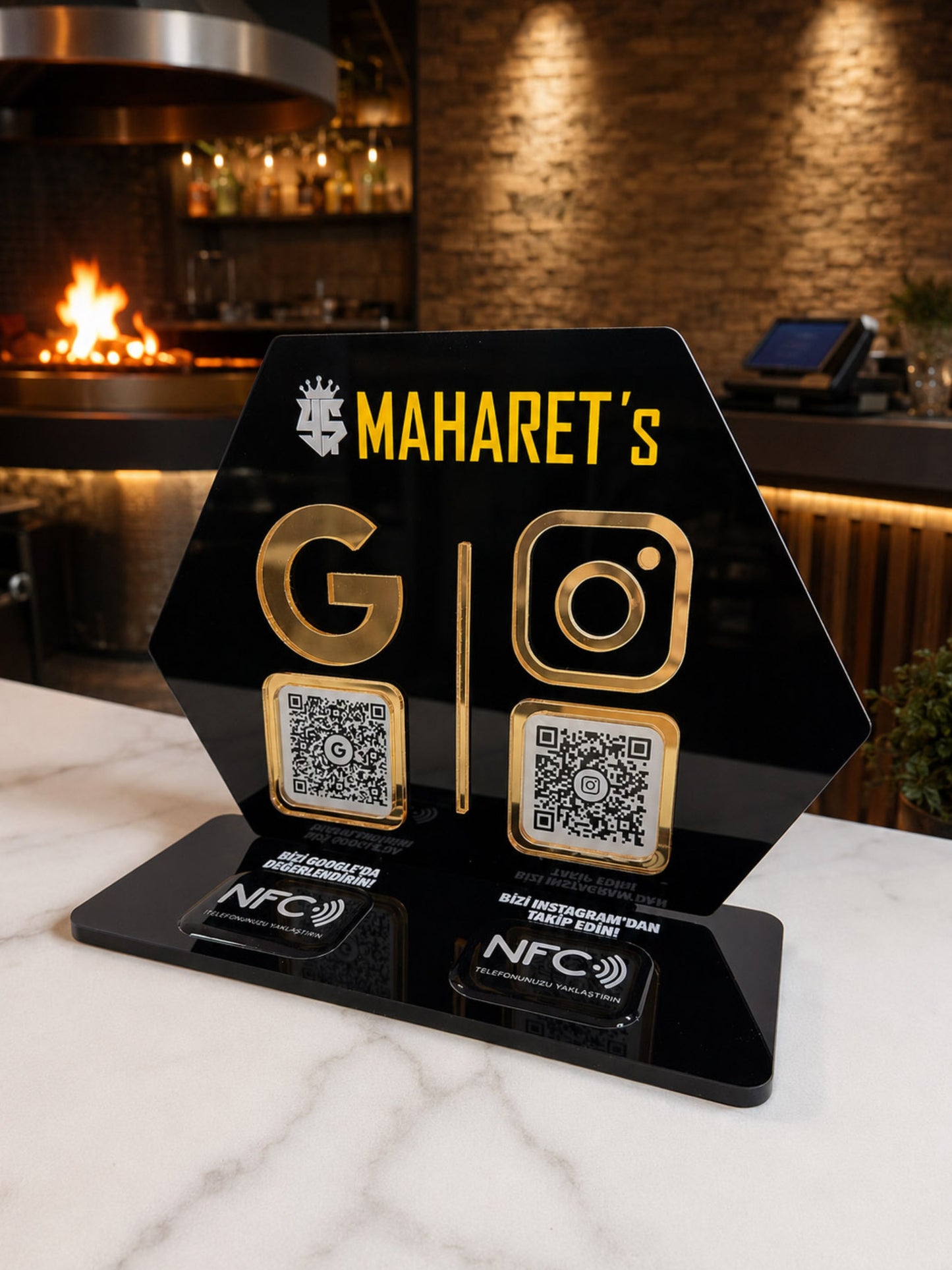 Çift QR & NFC Özellikli Pleksi Stant - Petek