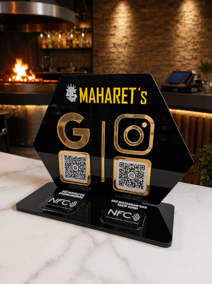 Çift QR & NFC Özellikli Pleksi Stant - Petek