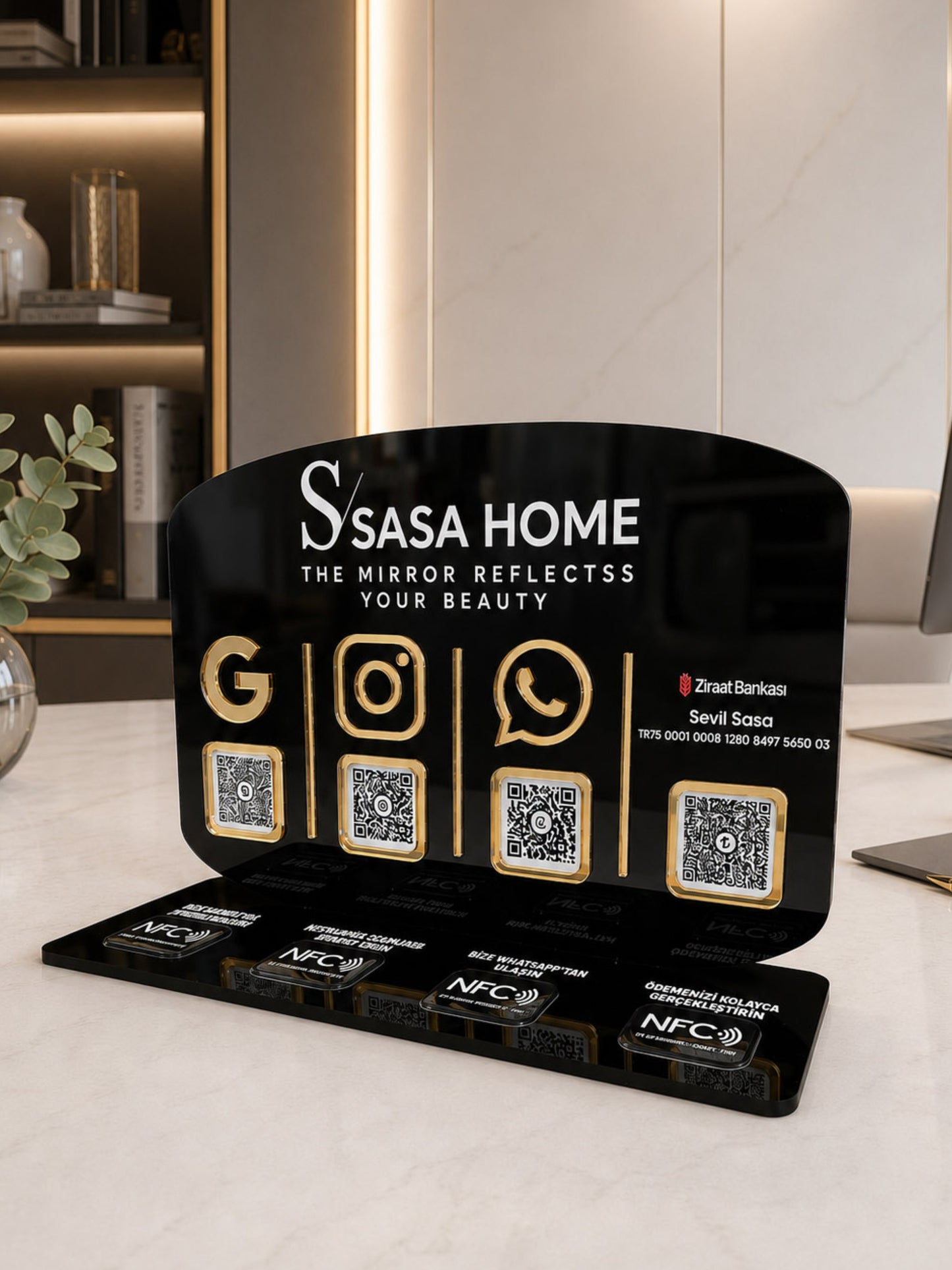 4 QR & NFC Özellikli Pleksi Stant - Yatay Oval