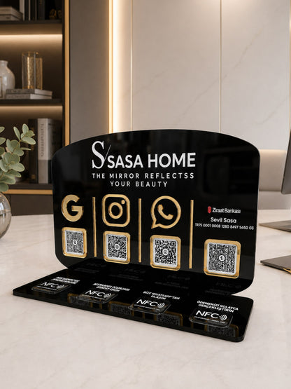 4 QR & NFC Özellikli Pleksi Stant - Yatay Oval