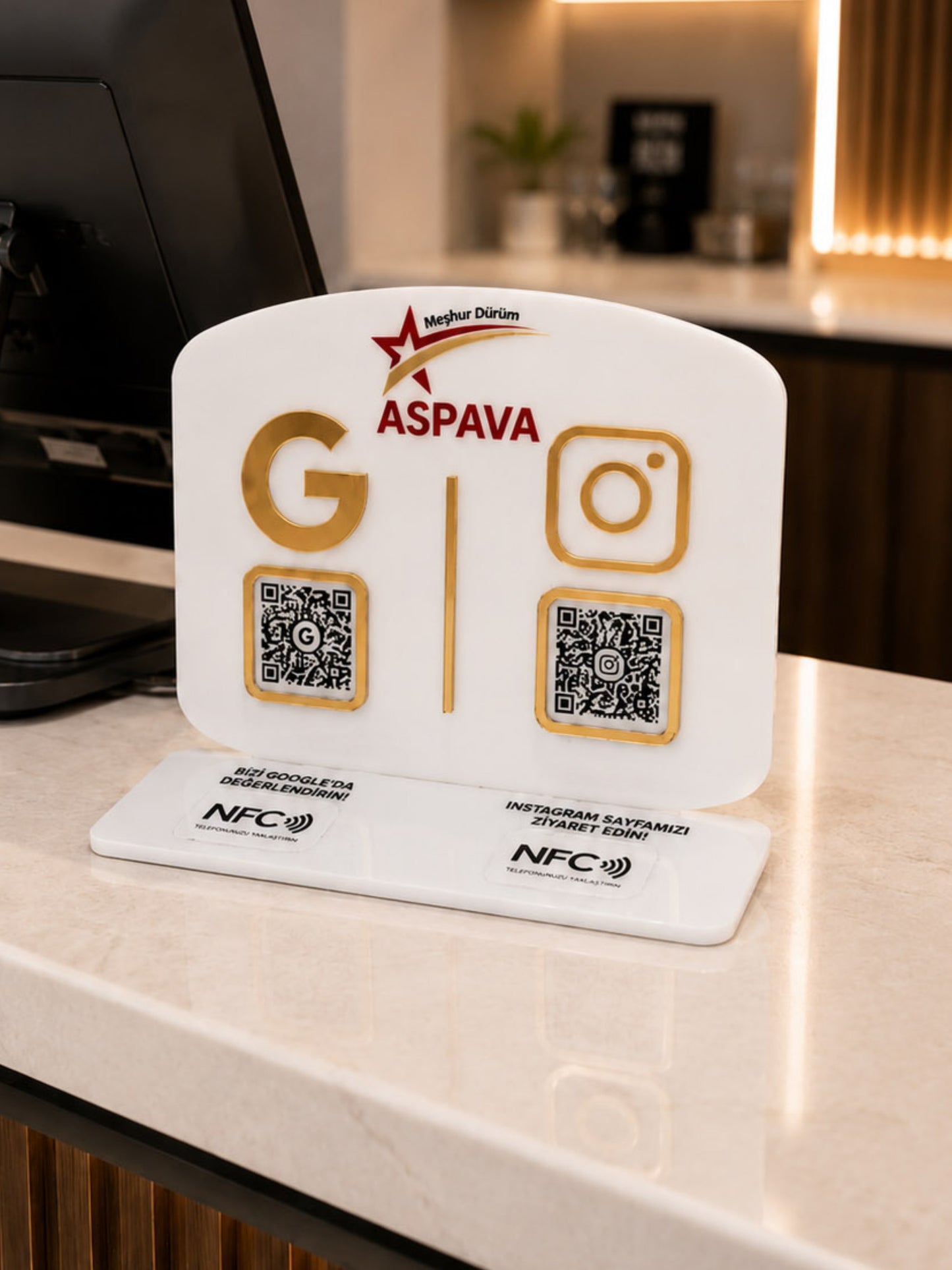 Çift QR & NFC Özellikli Pleksi Stant - Yatay Oval