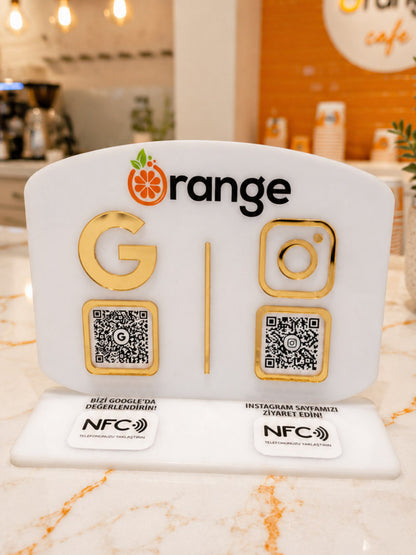 Çift QR & NFC Özellikli Pleksi Stant - Yatay Oval