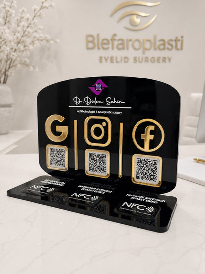 3 QR & NFC Özellikli Pleksi Stant - Yatay Oval