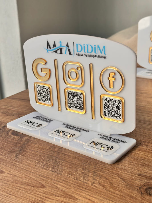 3 QR & NFC Özellikli Pleksi Stant - Yatay Oval