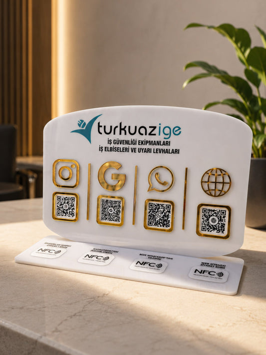 4 QR & NFC Özellikli Pleksi Stant - Yatay Oval