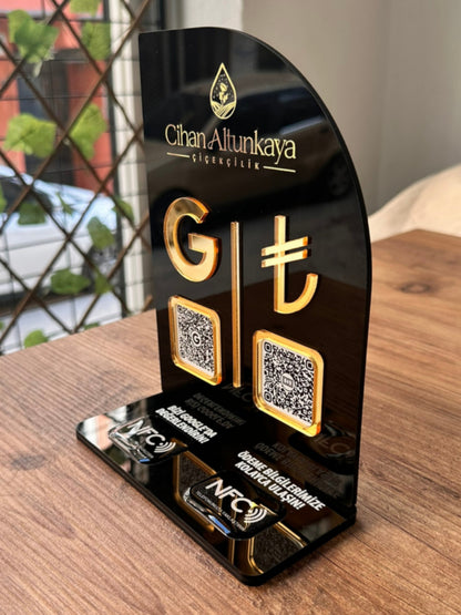 Çift QR & NFC Özellikli Pleksi Stant - Yelken